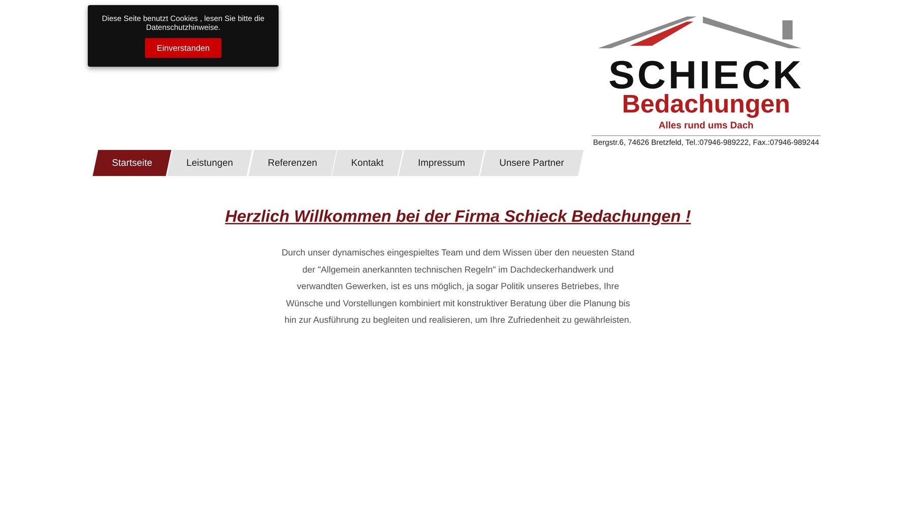 Die alte Website von Schieck Bedachungen (vorher)